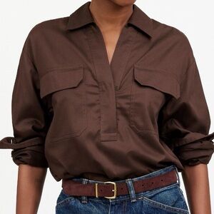 Madewell Drapey Long Sleeve Popover Top Utility Shirt Camp Blouse Brown Sold Out